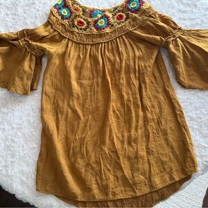 Umgee Mustard Tunic with Colorful Embroidery